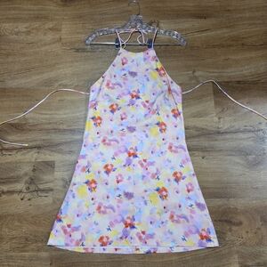 Lulus Tie Halter Mini Dress Pink Floral Pastel Size Small Vacation Summer Party